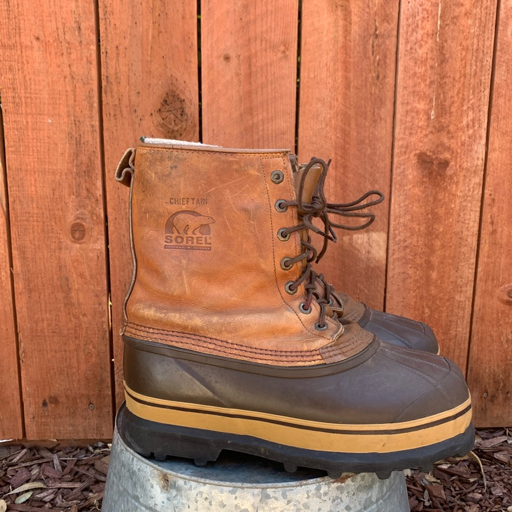 Vintage Sorel Men's Brown and Tan Boots